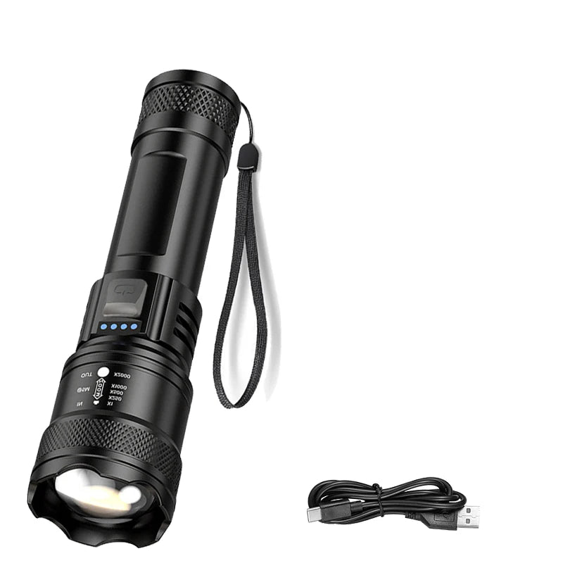 USB Rechargeable Zoomable LED Tactical Flashlight – 3000m Range