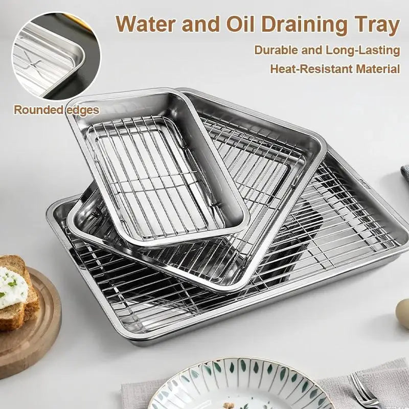 Stainless Steel Baking Tray & Removable Cooling Rack Set