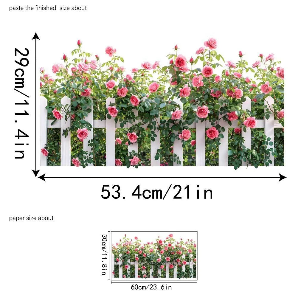 Multicolor Flower Fence Wall Sticker – Self-Adhesive Decal