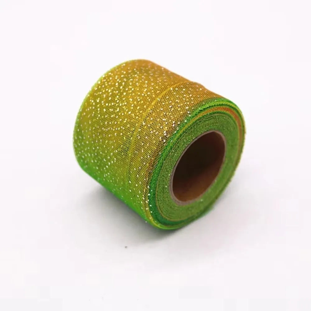 25 Yards Rainbow Tulle Mesh Ribbon – Silver Glitter Dot 6cm