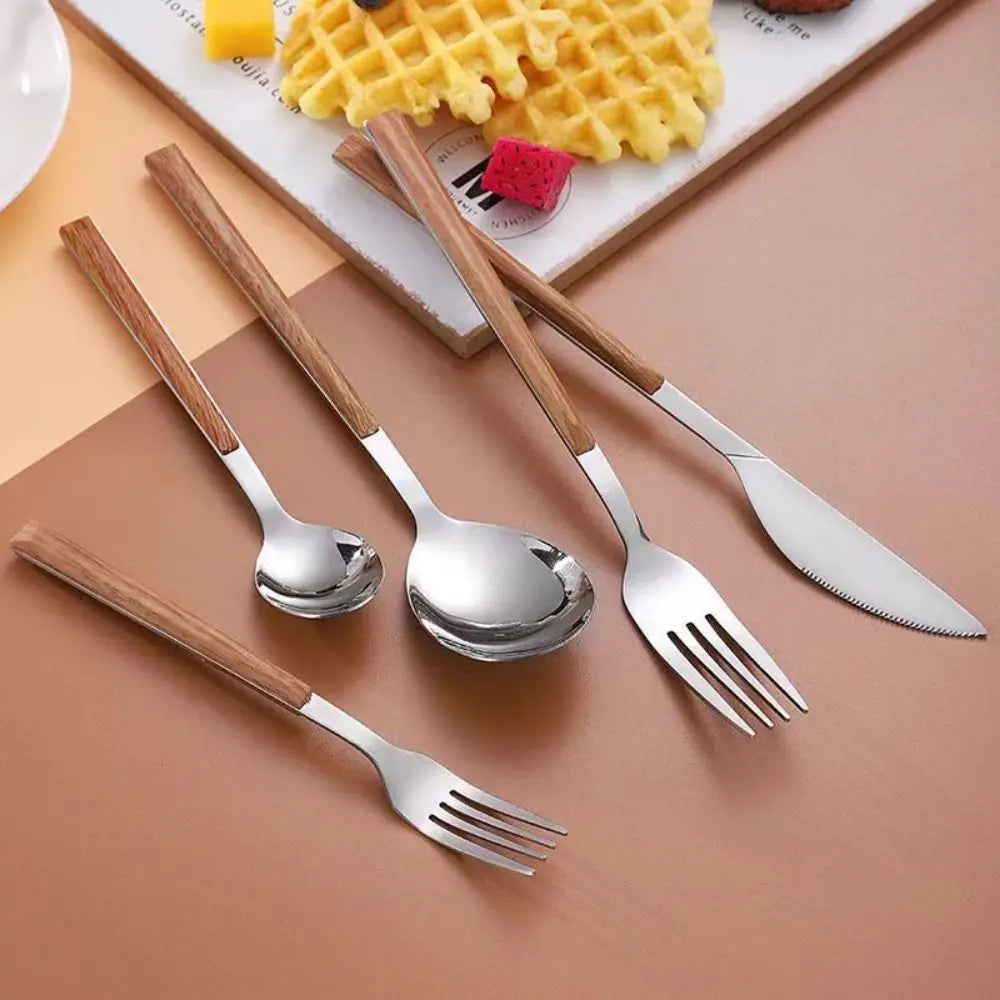 Wood Grain Stainless Steel Cutlery Set – Spoon Fork Knife