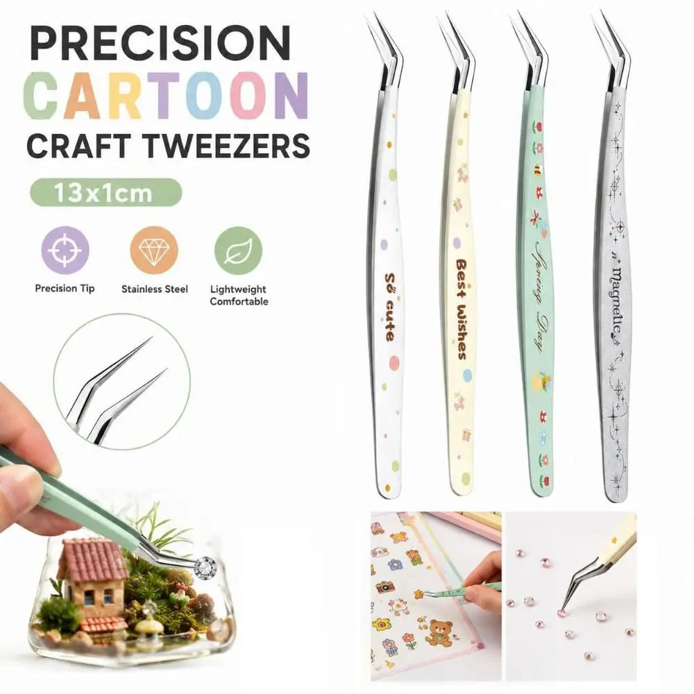 Stainless Steel Precision Tweezers – Cartoon Pattern Craft & Lash