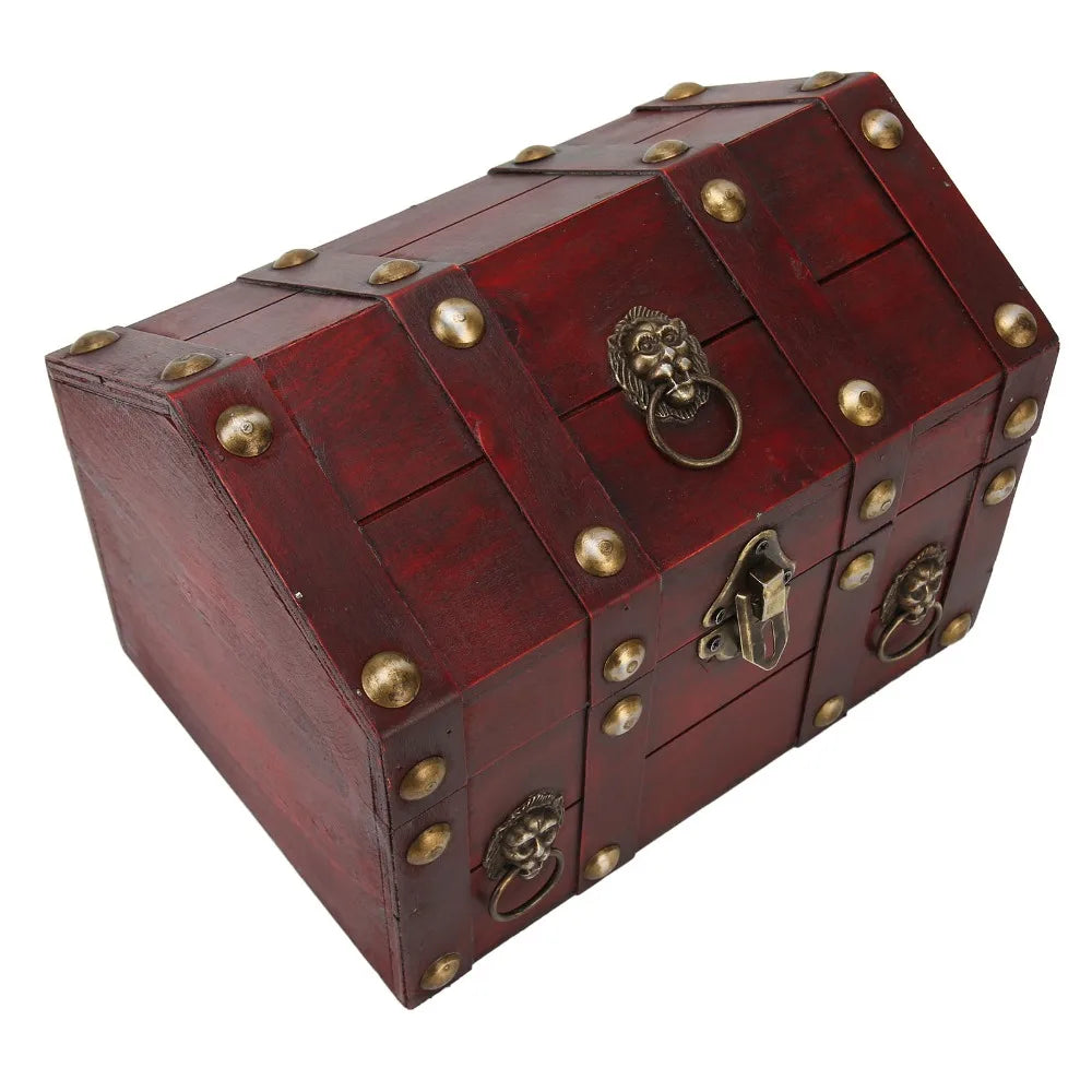 Vintage Wooden Storage Box with Combination Lock | Red Chest