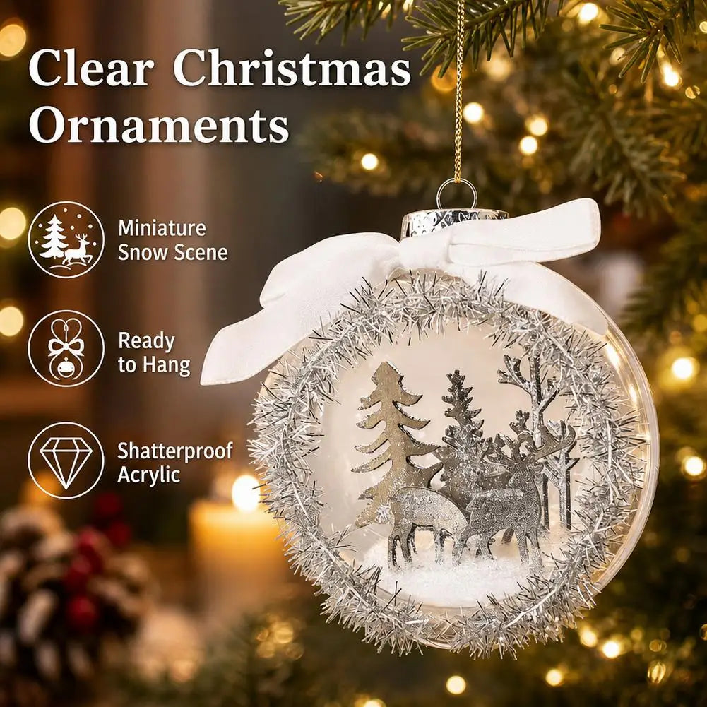 Shatterproof Clear Christmas Ball Ornament 3D Winter Scene 10cm