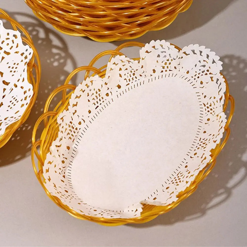 Woven Rattan-Style Plastic Basket – Bread, Snack & Fruit Serving