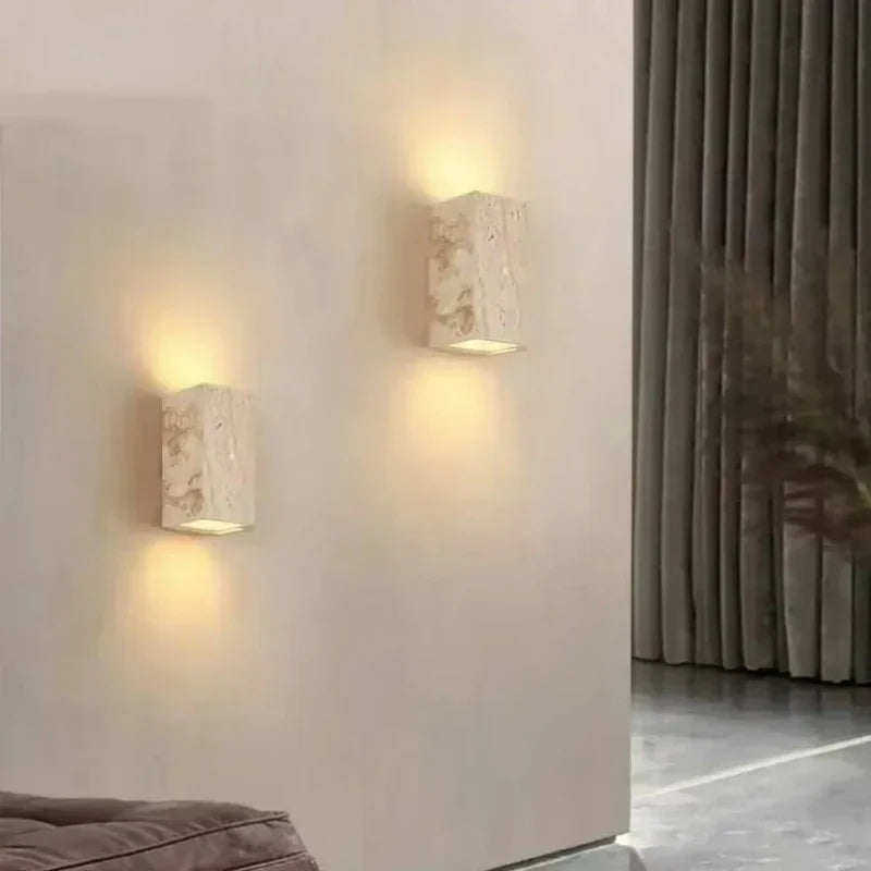 Travertine Stone LED Wall Sconce – Modern Nordic Bedside Lamp
