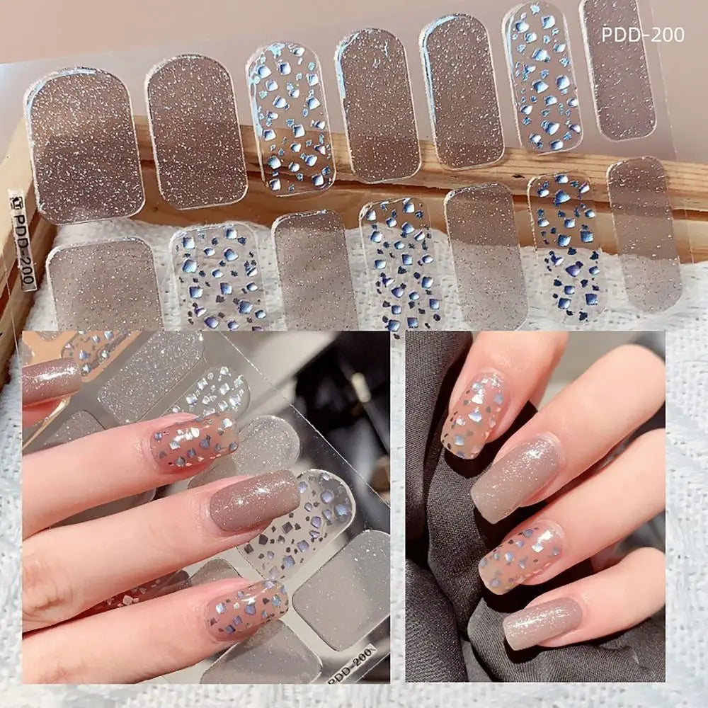 Semi-Cured Gel Nail Stickers – 14 Floral Full Cover Strips