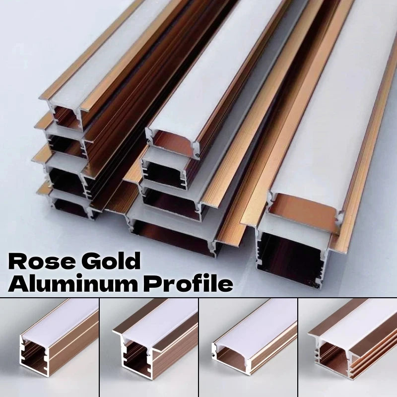 Rose Gold LED Aluminum Channel Profile U/YW Shape – Milky Cover