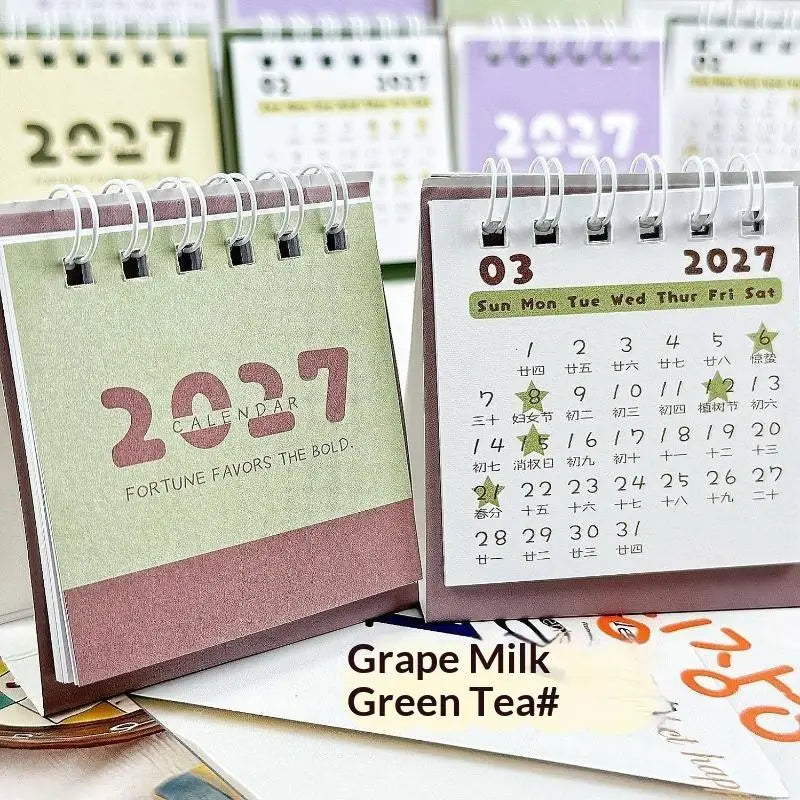 Minimalist 2027 Mini Desk Calendar – Color-Block Desktop Décor