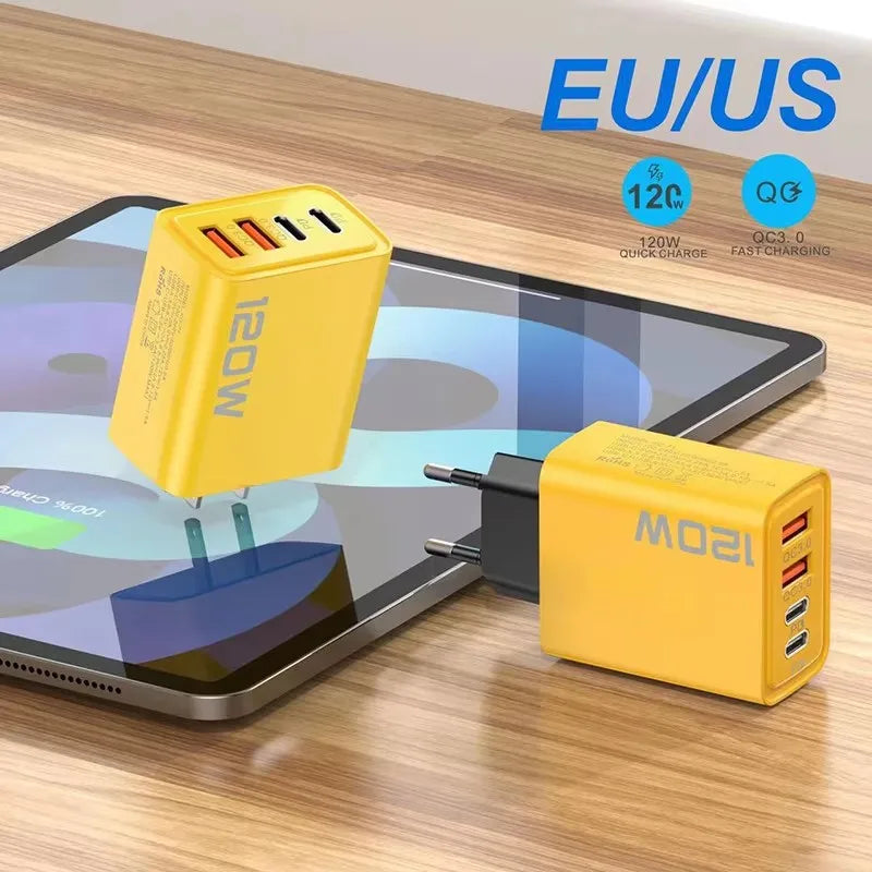 4-Port 120W USB-C PD Fast Charger – Quick Charge 3.0 Adapter