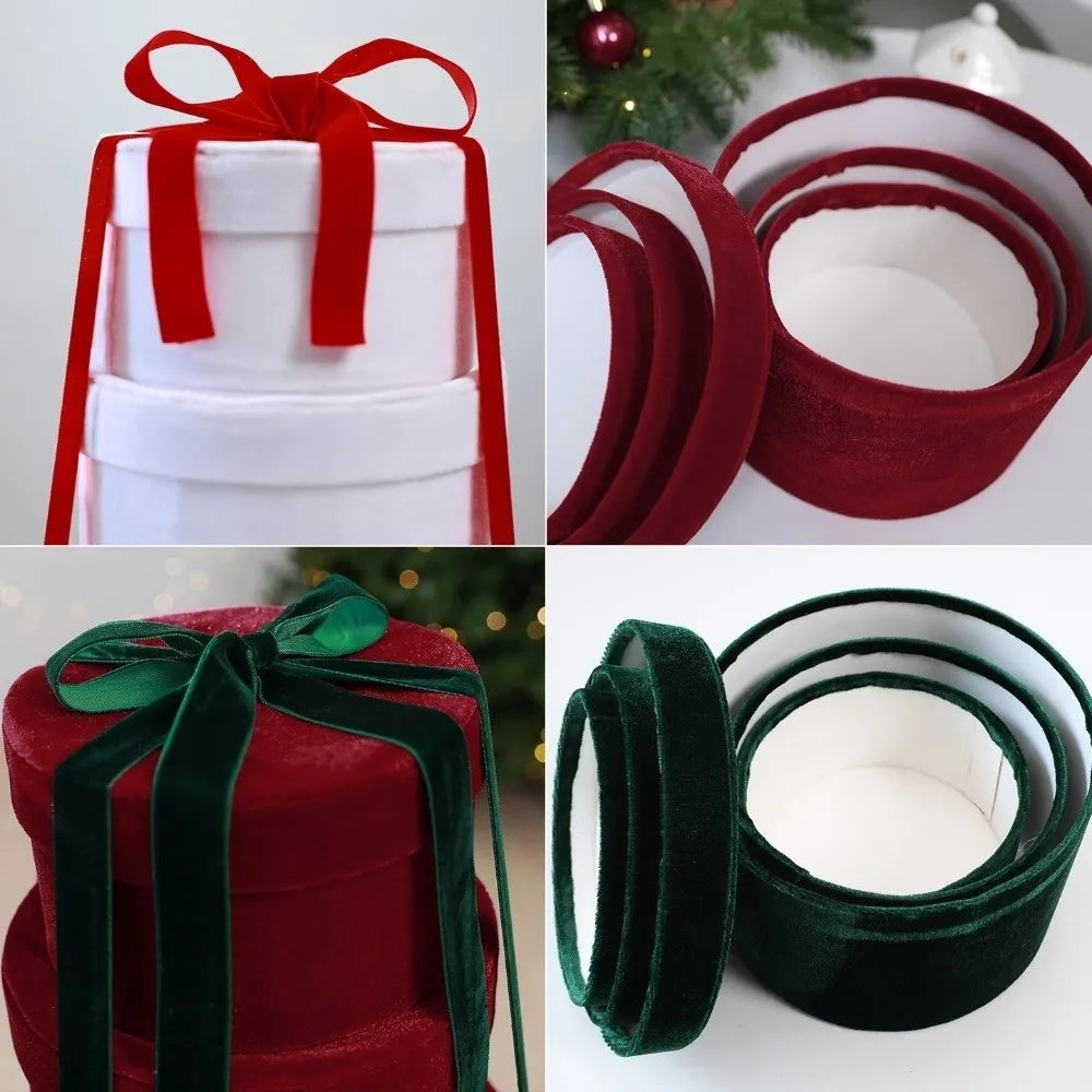 Set of 3 Velvet Round Christmas Gift Boxes – Assorted Sizes