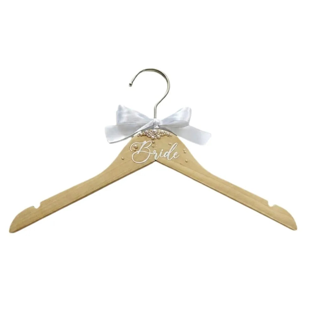 Wooden Bridal Hanger – Faux Pearl Butterfly Knot & Ribbon