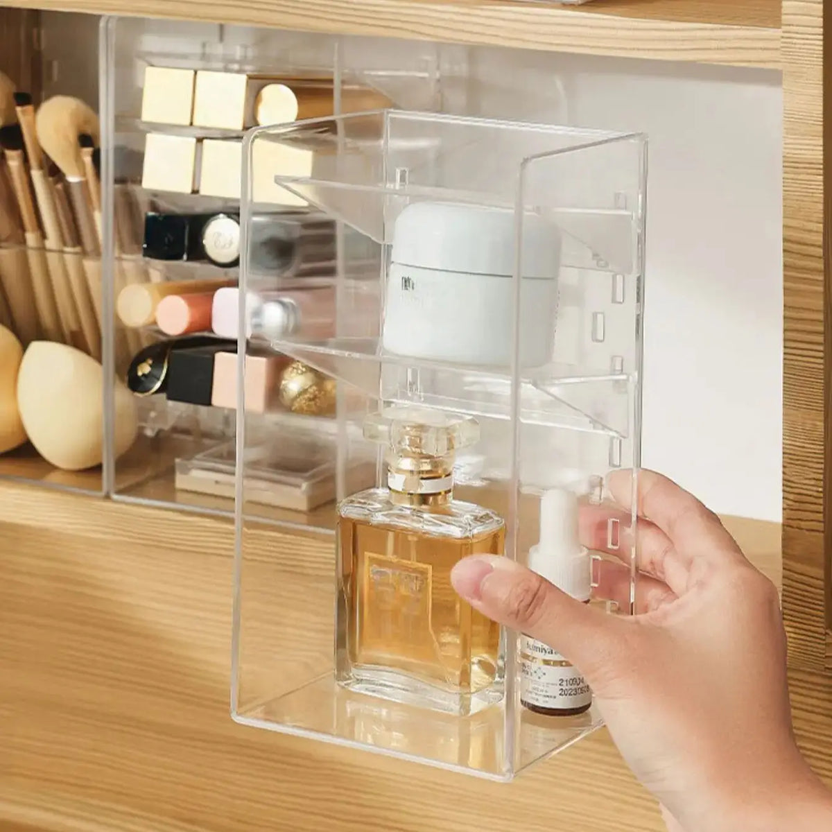 Transparent Bevelled Mirror Storage Box – Stackable Organizer