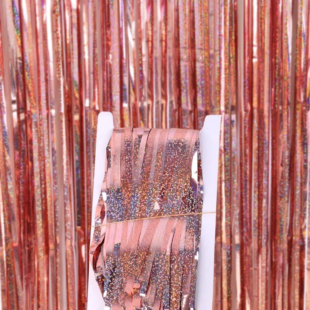 Pink Gold Foil Fringe Curtain – Party Photo Booth Backdrop
