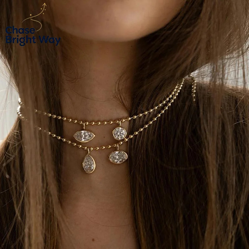 Geometric Pendant Necklace – Gold Plated & White Zircon Charm