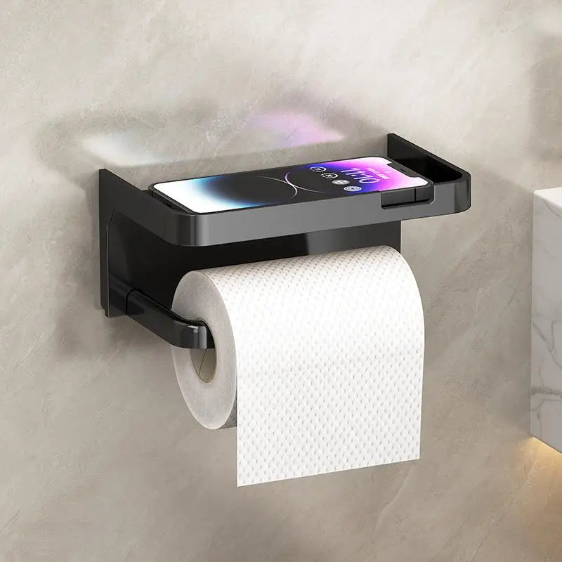 Wall-Mount Toilet Paper Holder & Phone Storage Rack