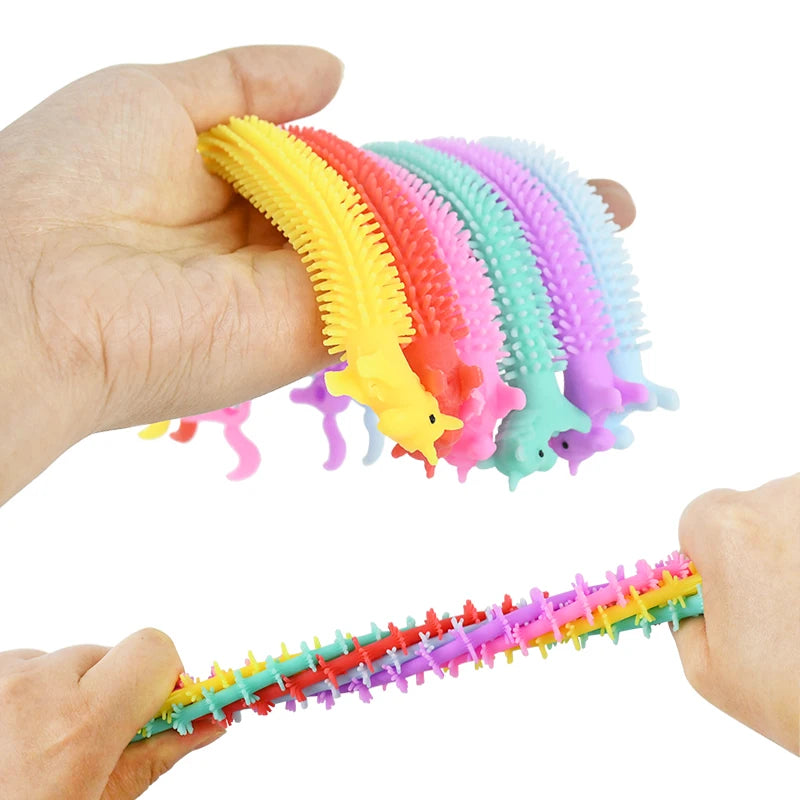 Unicorn Pull Worm Stretch Fidget Toys – Kids Party Favors 6-24pk