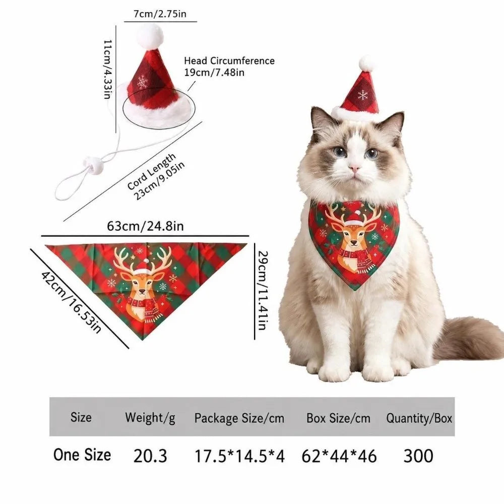 Pet Christmas Costume Set – Santa Hat & Bandana Scarf