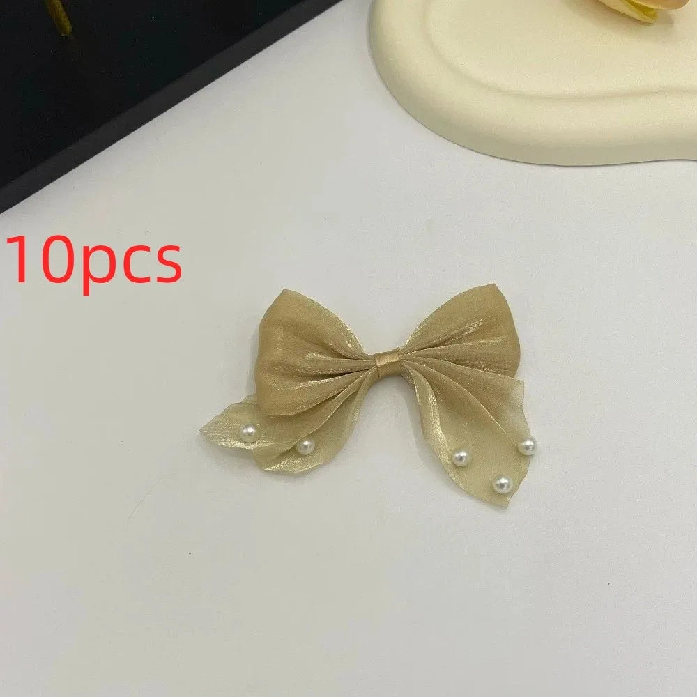 10-Pack Pearl Beaded Bow Appliques – Satin Tulle DIY Patches