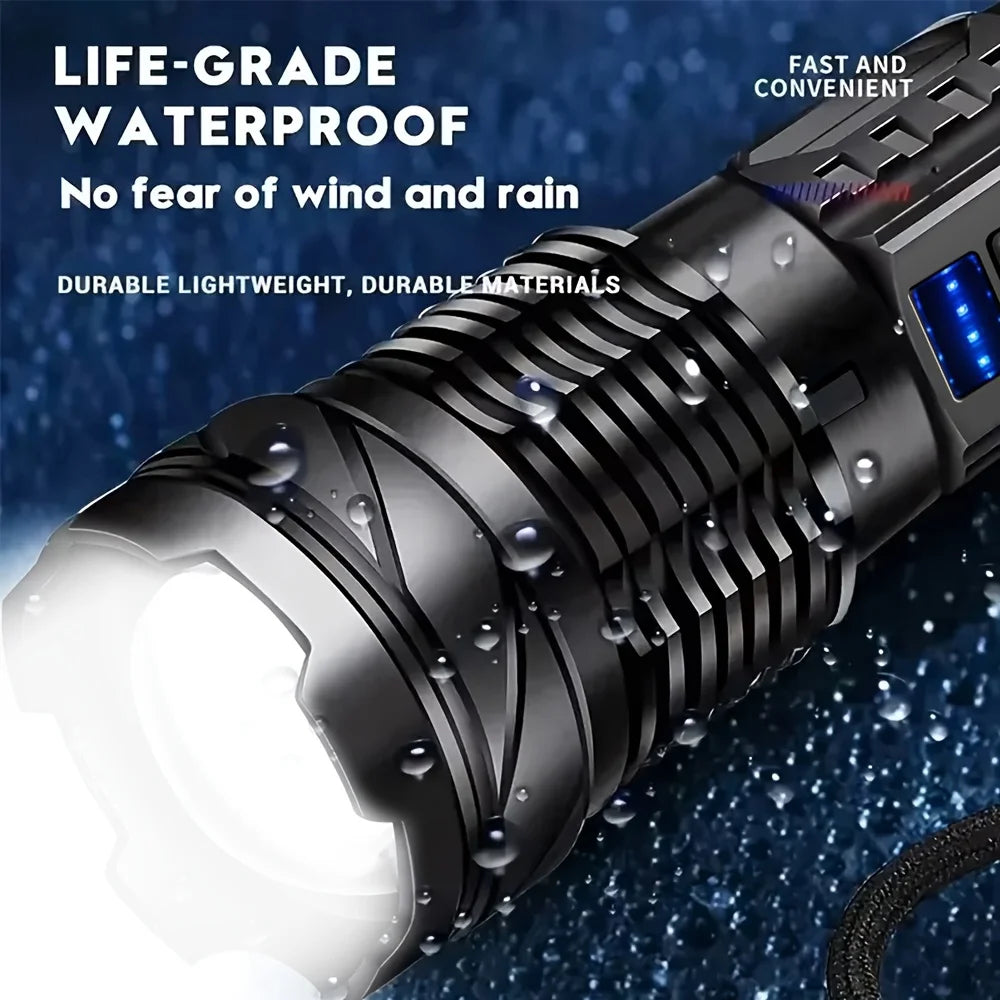Rechargeable Zoomable LED Flashlight – 7 Modes, 2300 Lumens