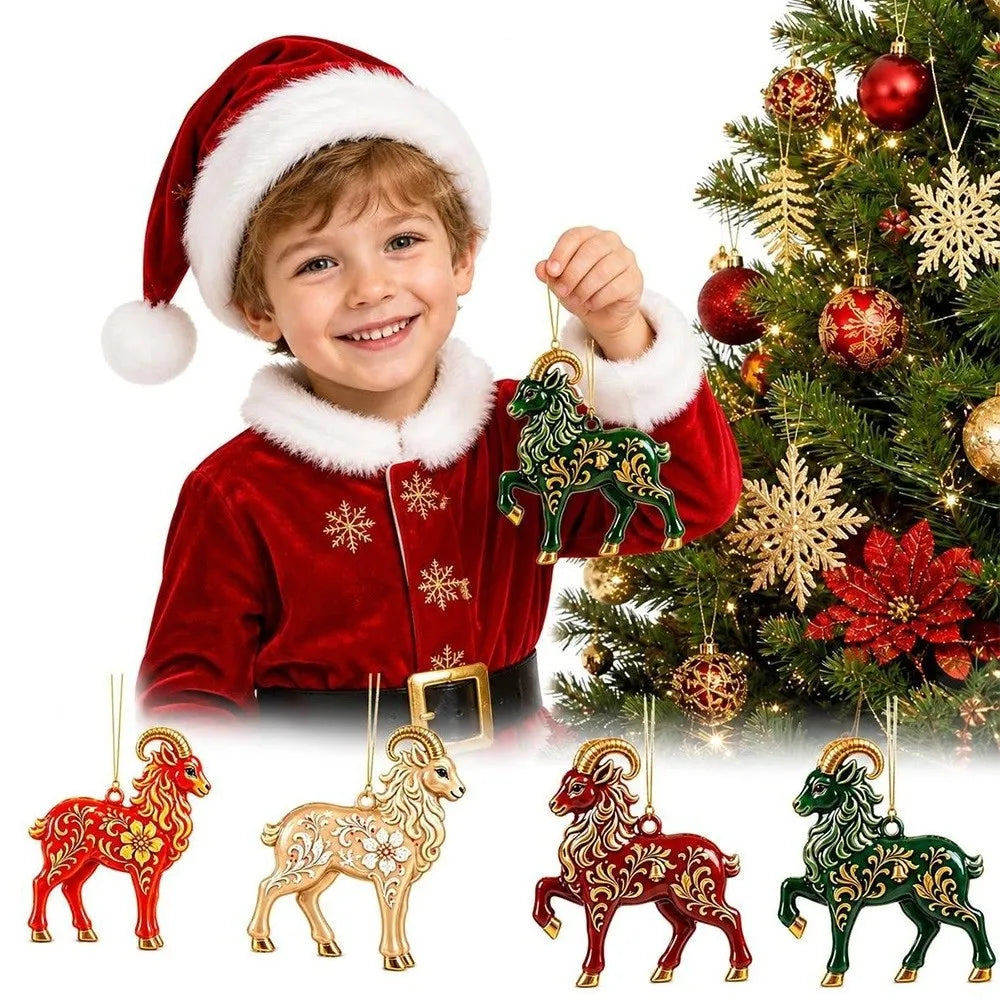 Rhinestone Goat Hanging Ornament Set | Acrylic Holiday Decor