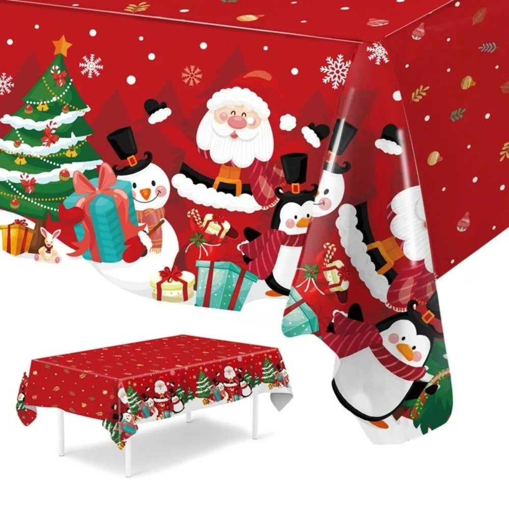 Christmas Disposable Tablecloth – Santa & Elk PE Table Cover