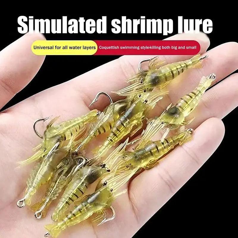 20-Pack Soft Silicone Shrimp Fishing Lures with Jig Hooks