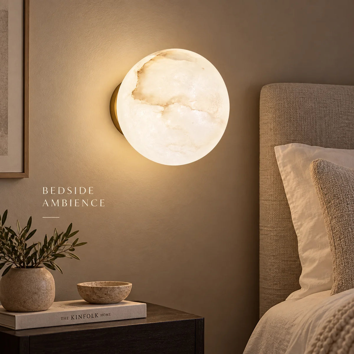 Round Natural Marble LED Wall Sconce | Modern Stone Light