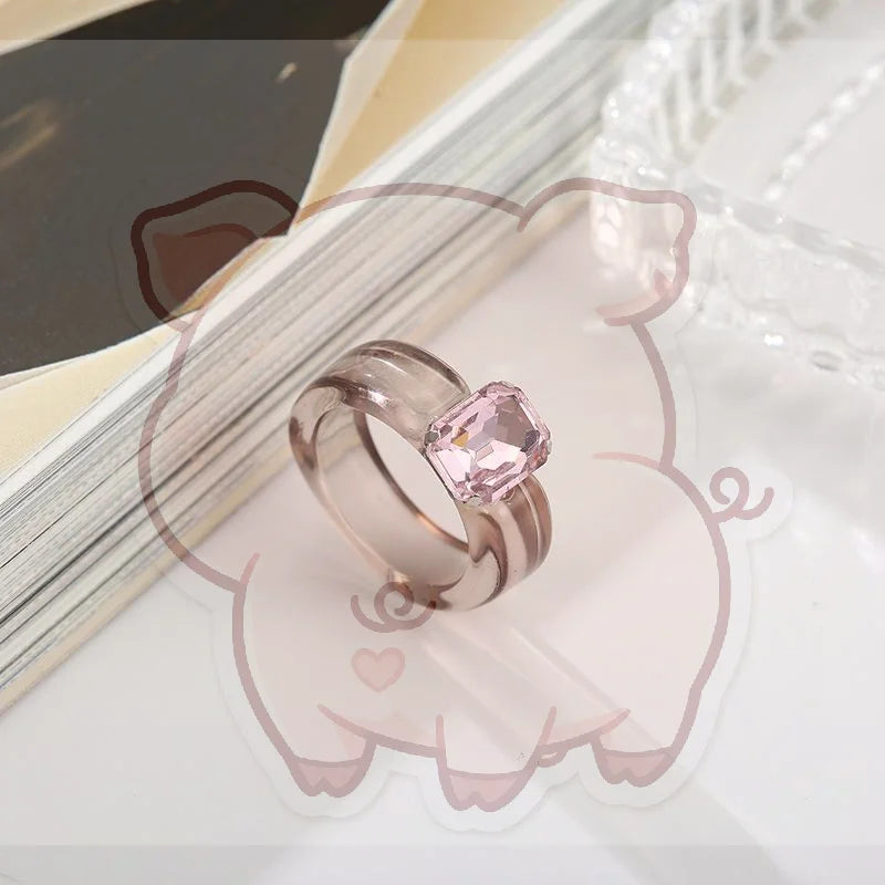 Y2K Chunky Resin Ring – Candy Color Rhinestone Fashion Jewelry