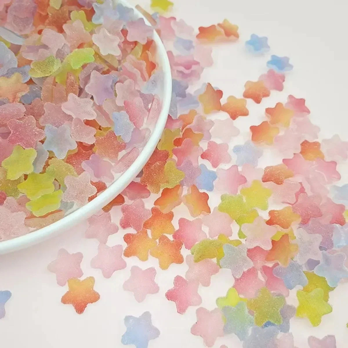 50-Piece Gradient Star & Heart Nail Charms – Resin Cabochon Set