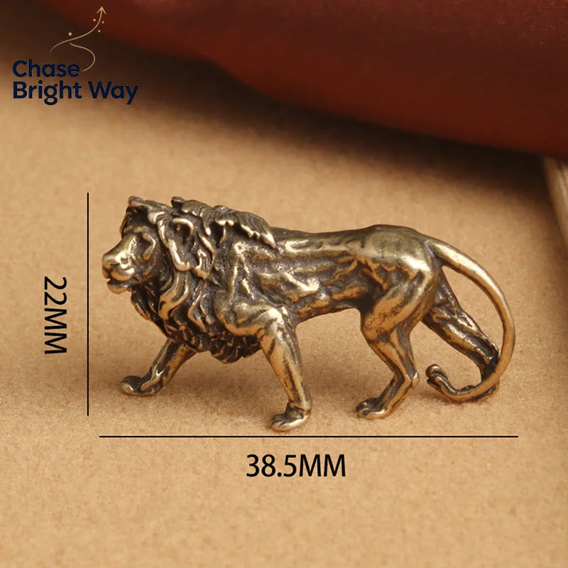 Vintage Brass Lion Miniature Figurine – Metal Desk Statue Décor