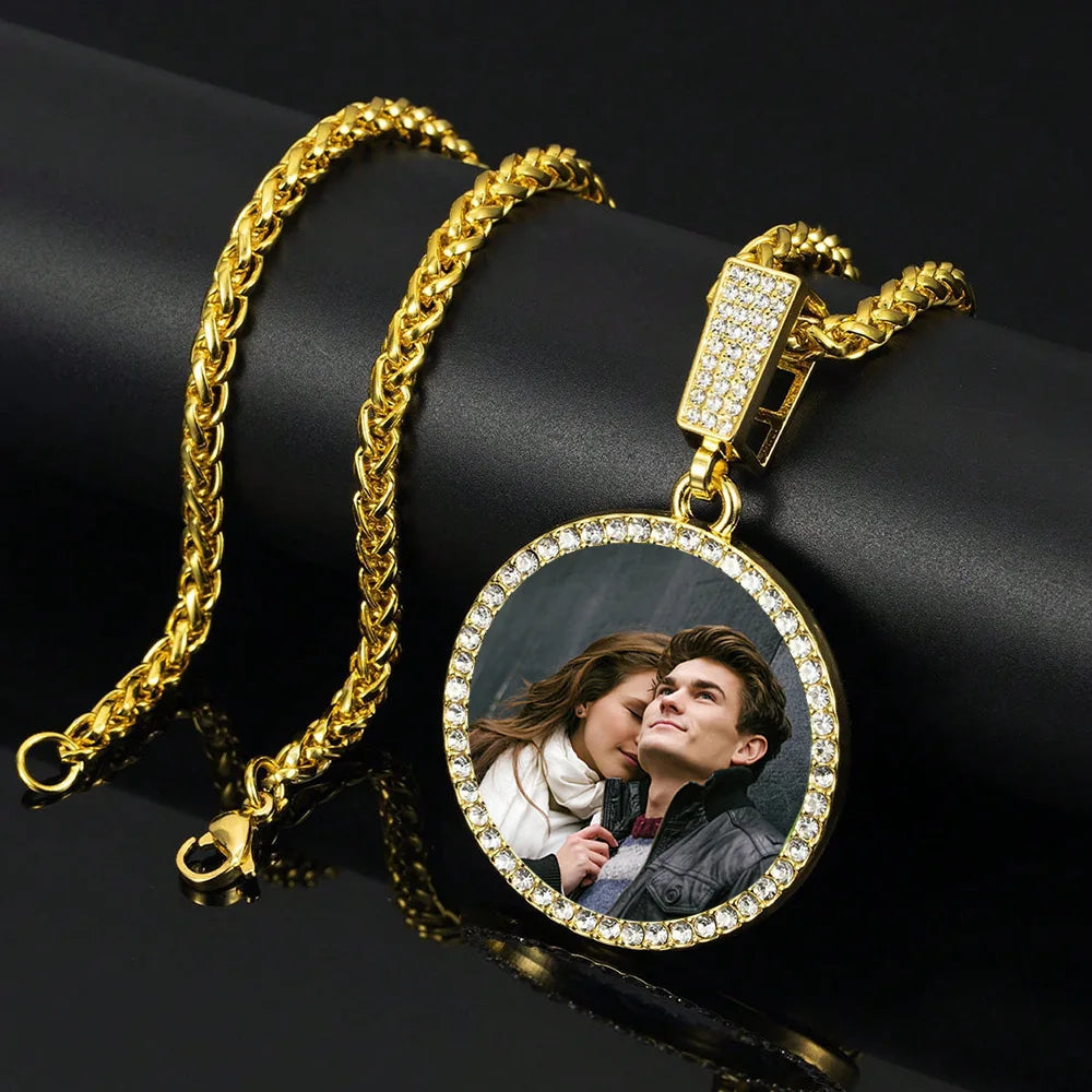 Custom Photo Medallion Necklace – Hip Hop Iced Out Round Pendant