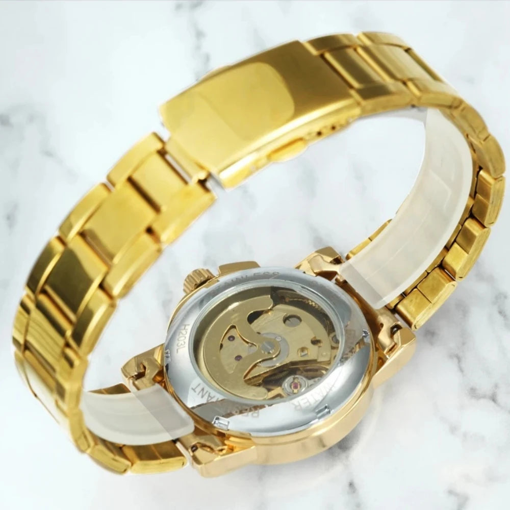 Women's Hollow Automatic Watch | Diamond Gold Mechanical Watch