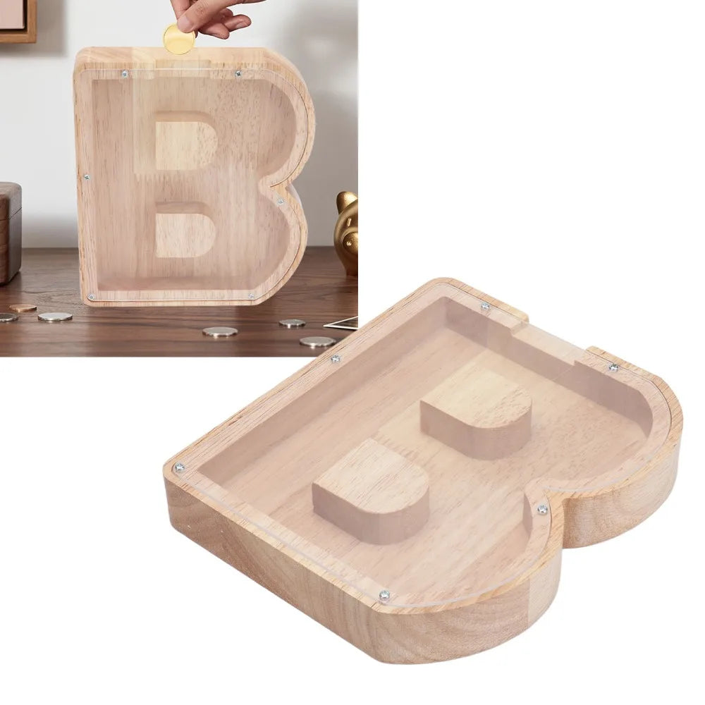 Wooden Letter B Piggy Bank – Alphabet Coin & Money Box