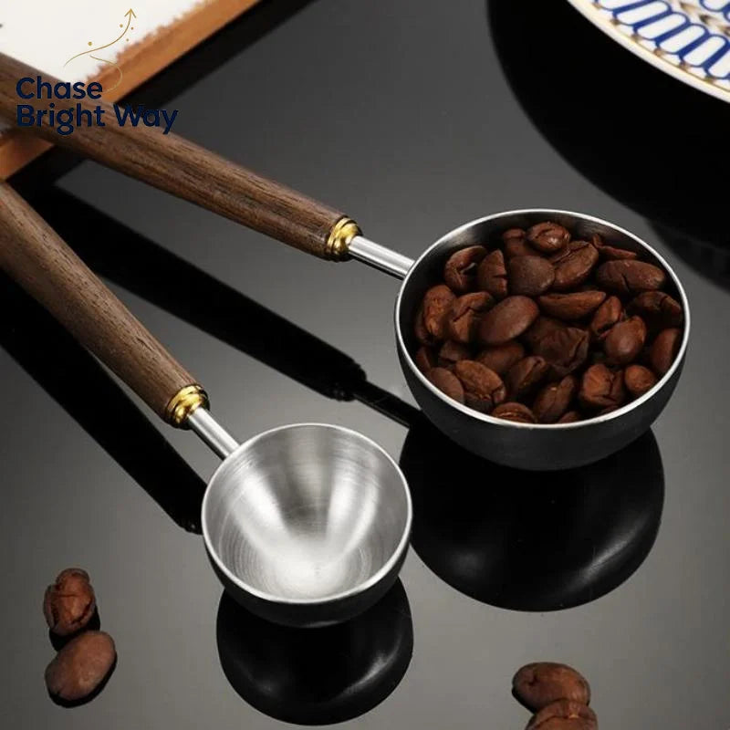 Walnut Wood Stainless Steel Coffee Scoop – Long Handle Spoon