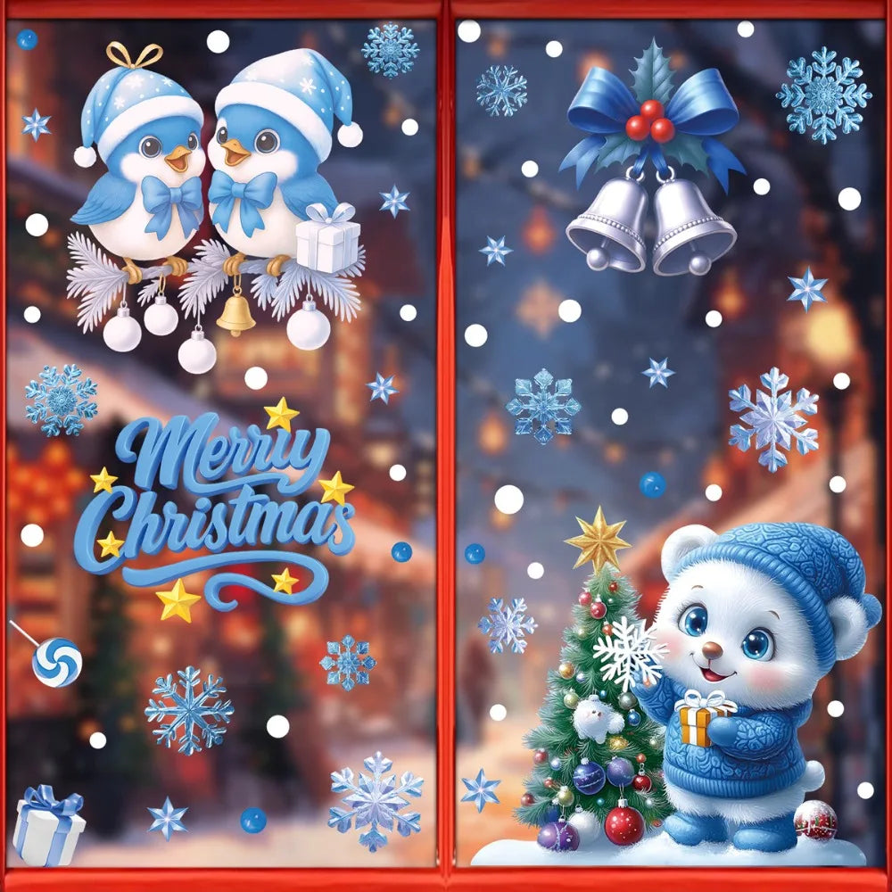 PVC Christmas Window Stickers – Santa, Snowman & Snowflake