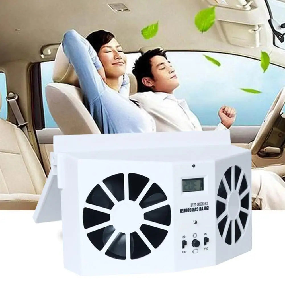 Solar Car Ventilation Fan – Dual Motor Cooling & Thermometer