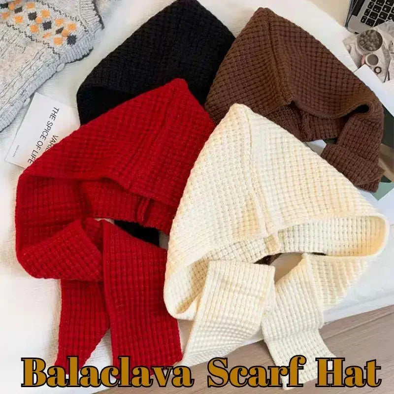 Korean Balaclava Beanie & Neck Scarf – Women's Winter Knit Hat