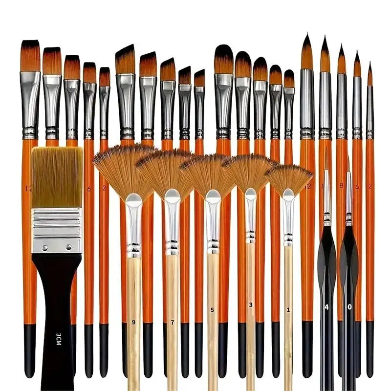 32-Piece Artist Paint Brush Set – Premium Nylon Bristles