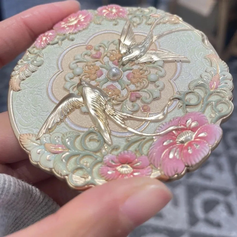 Vintage Chinese Peony Pocket Mirror – Compact Makeup Mirror