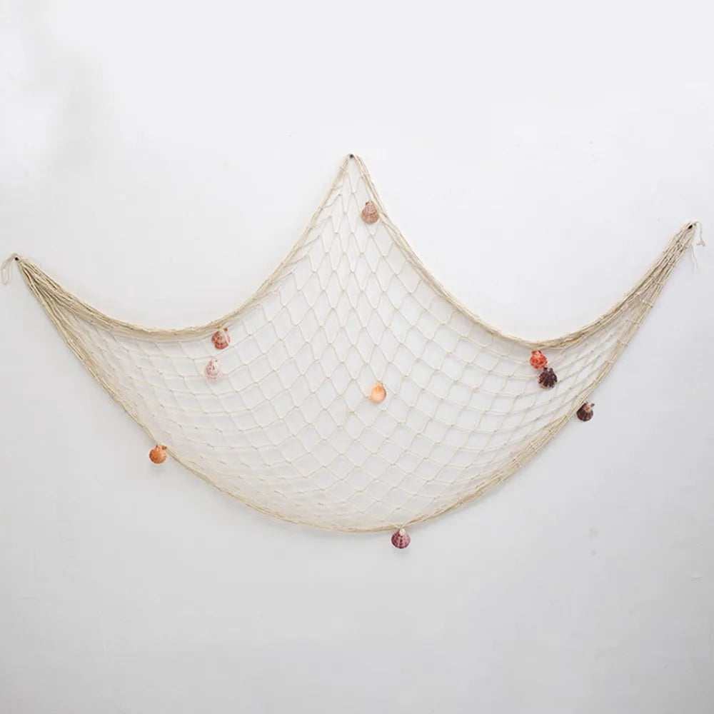 Nautical Decorative Fishing Net with Shells – 1x2m Beige