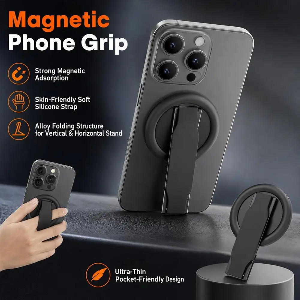 MagSafe Magnetic Phone Grip Ring – Foldable Stand & Wristband