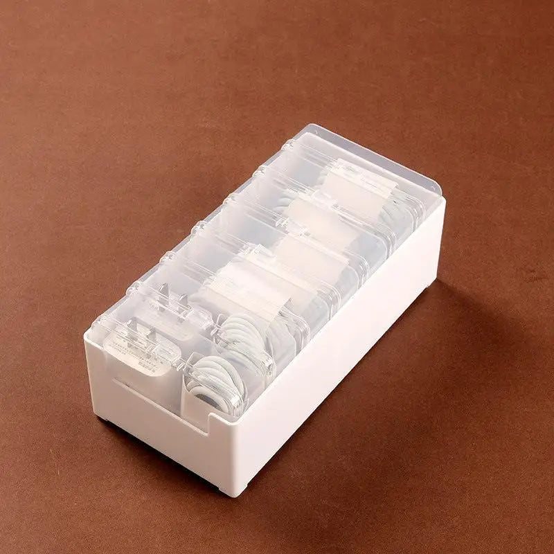 Transparent Multi-Compartment Storage Box for Cables & Accessories