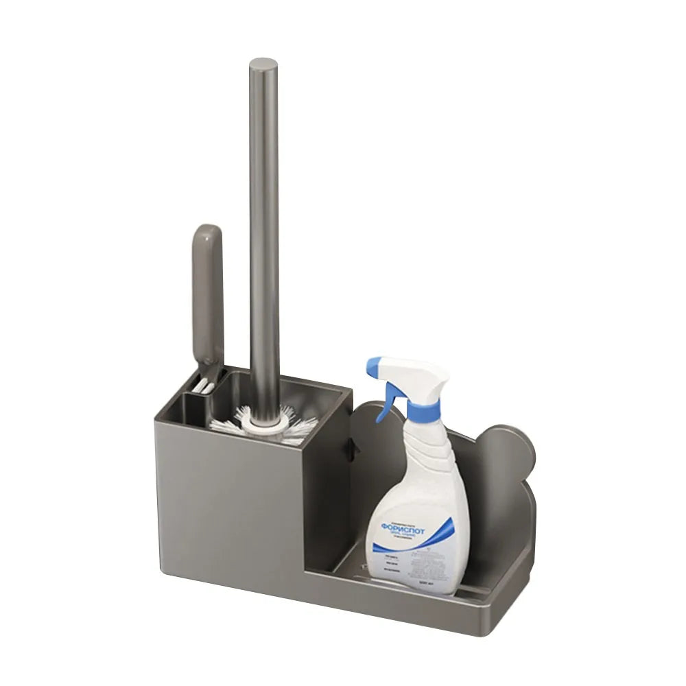 Wall-Mounted Toilet Brush Holder with Storage Rack – No Drill