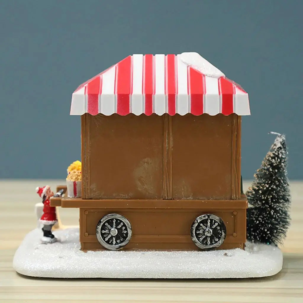 Vintage LED Christmas Snow Village House – Resin Popcorn Wagon