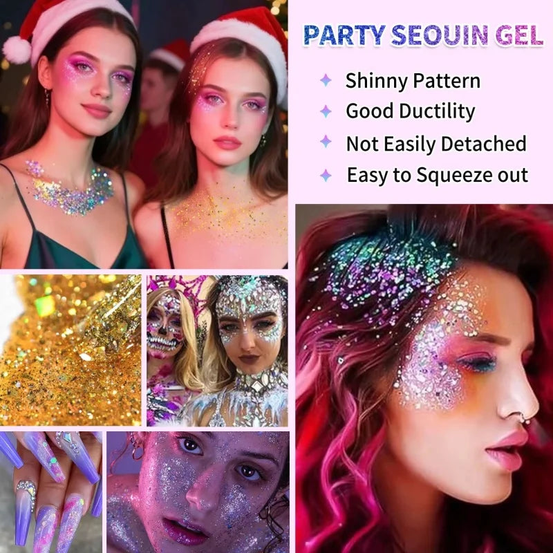 10-Piece Body Glitter Gel Set – Face, Hair & Nail Sequins