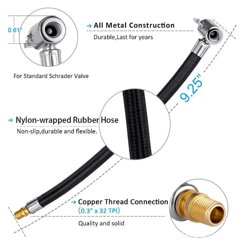 Tire Inflator Extension Hose – Locking Air Chuck, 300 PSI