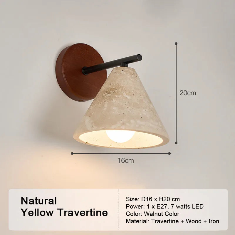 Retro LED Wall Lamp – Natural Yellow Travertine Stone Light