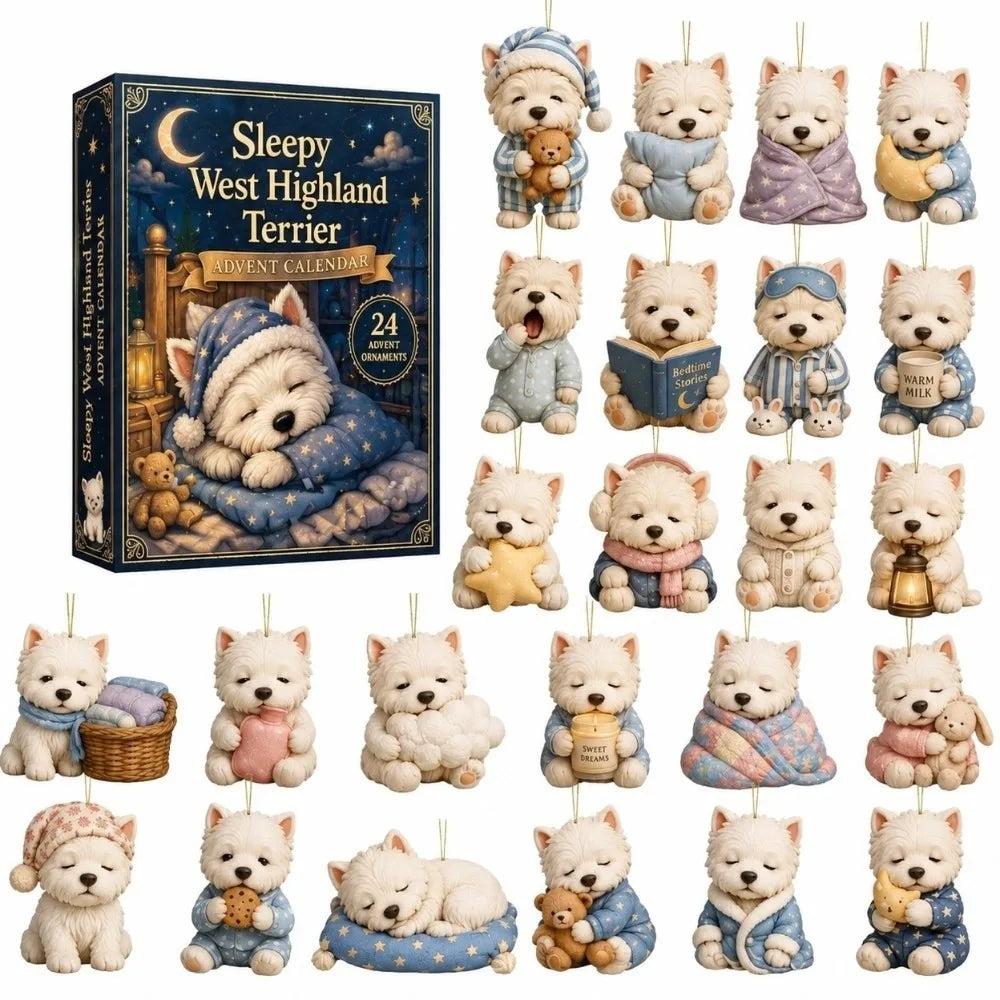 24-Piece Pug Advent Calendar – Acrylic Christmas Ornaments