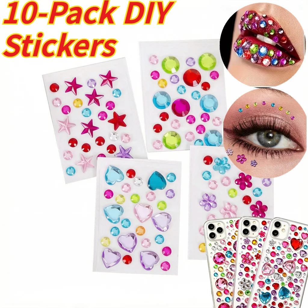 10-Pack 3D Diamond Mini Stickers – Colorful Acrylic DIY Decor